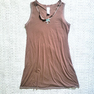 Vintage Y2K Aria Womens S Brown Nightgown Mini Dress Blue Polka Dot Bow Ruffle